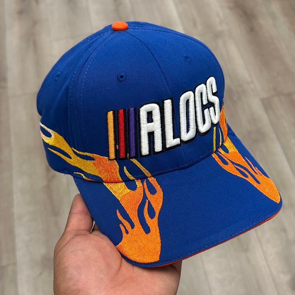 Awful Lotta Cough Syrup Nascar Flame Racing Hat Cap Strap back Blue B25